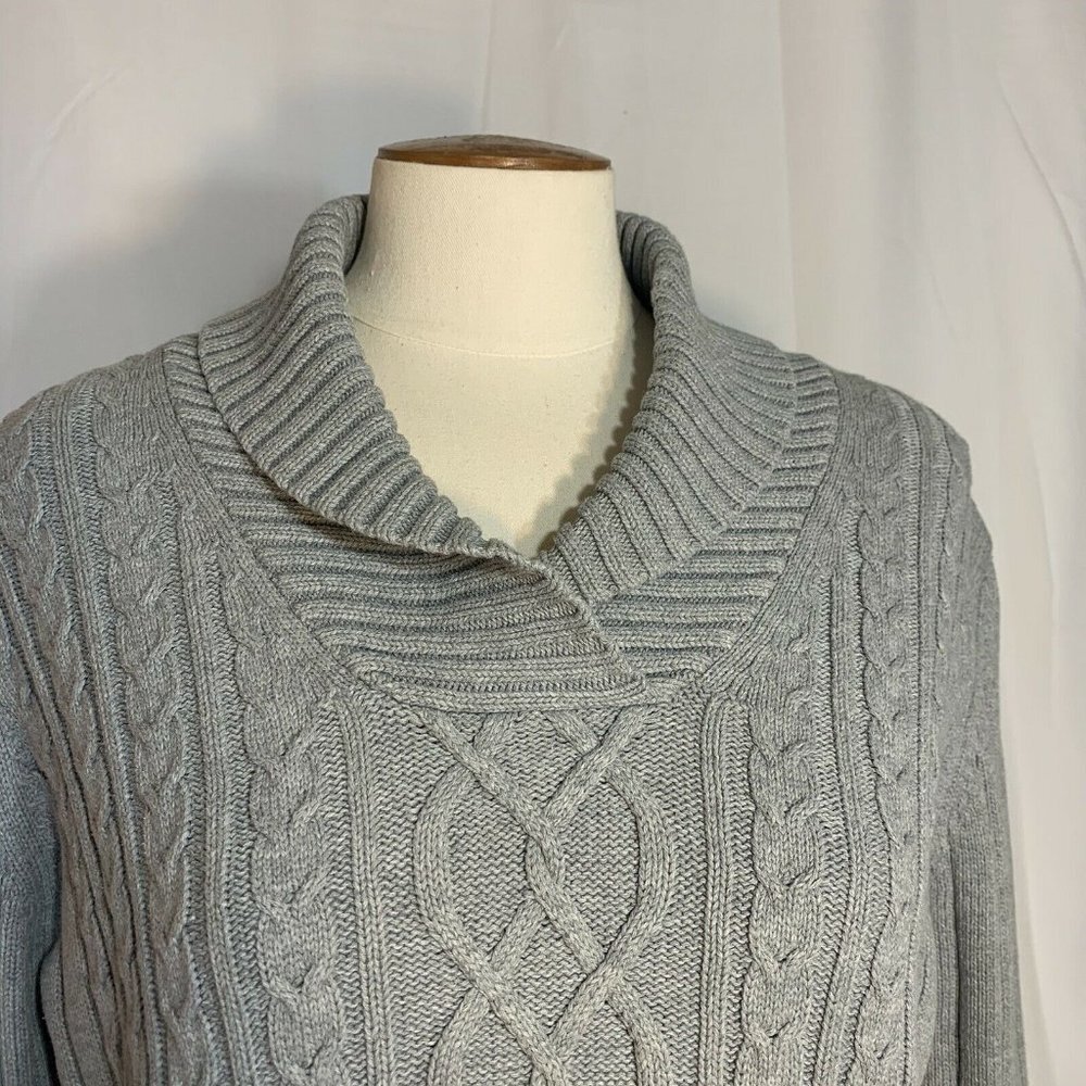 KAREN SCOTT Women Gray Knit Sweater (Size Large) SHAWL-COLLAR - Picture 2 of 7